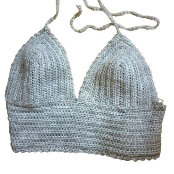 Crop bralette merino wool  handmade crochet deep V neck B cup - Picture 4 of 5